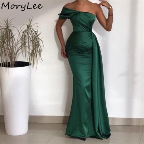 Sexy Prom Dresses One Shoulder Floor Length Spandex Satin Mermaid Prom Dresses With Zipper Back vestidos de fiesta de noche