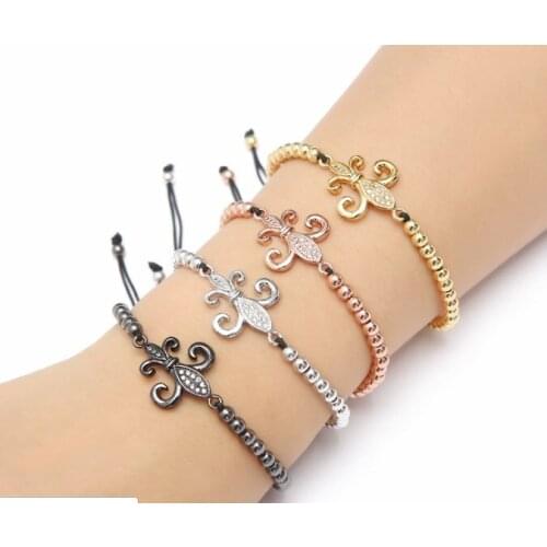 Gold silver micro pave cz Cubic Zirconia rope adjusted Copper Beads Bracelet iy5 plant Charm Braided Bangles Fahr4