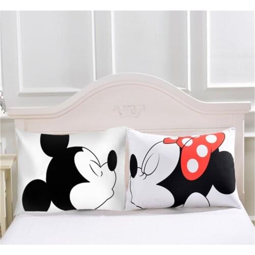 2Pcs Disney Mickey Mouse Minnie soft Pillowcases Home Textile White Couple Pillow Cover Decorative Pillows Case Living Room gift