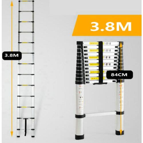 3.8M telescopic ladder single straight ladder family portable folding ladder project thickened aluminum alloy one-word ladder