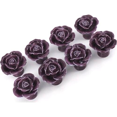 8PCS Purple Rose Flower Ceramic Door Knob Cabinet Drawer Kitchen Cupboard Handle DIY Wardrobe Pull Handle furniture