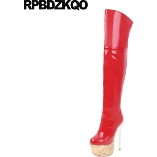Over The Knee Patent Leather Pole Dancing 15cm Platform Big Size Stiletto Glitter Sequin Shoes Metal Heel Boots 12 44 Dance High