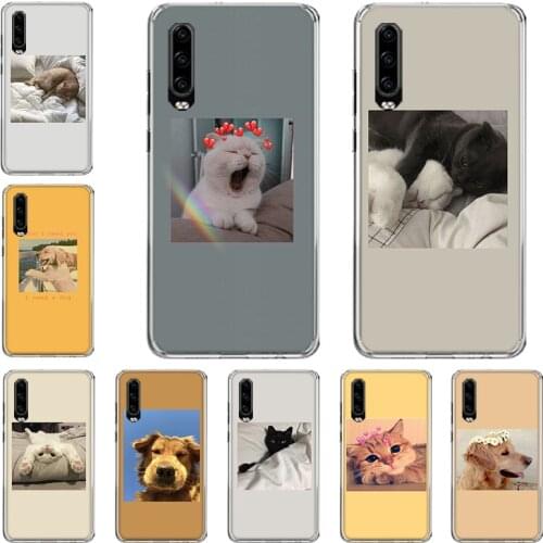 Cute animal cat dog art Phone Case For Huawei P10 P20 P30 P40 Mate 30 20 10 Lite Pro P Smart Z Plus 2019 2018 Cover Coque