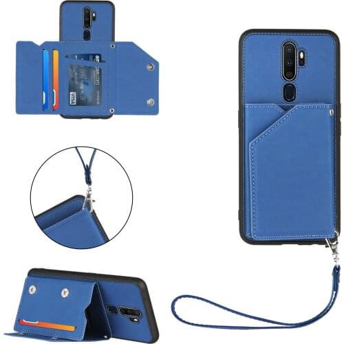 Lanyard Skin Feel PU Leather Card Slots Stand Shockproof Phone Case for OPPO Realme 5 6 7 C11 C15 A11 A11X A52 A72 A92 A53 Cover