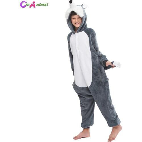 Long Beard Grey Husky Children Kigurumi Kids Onesies Pajamas Cosplay Costumes For Halloween New Year Carnival Party