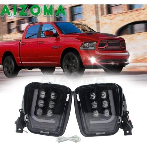 For Dodge RAM 1500 2013-2018 Pair LED Spot Driving Fog Light Replacement White L-Type DRL Daytime Running Light Clear Lens