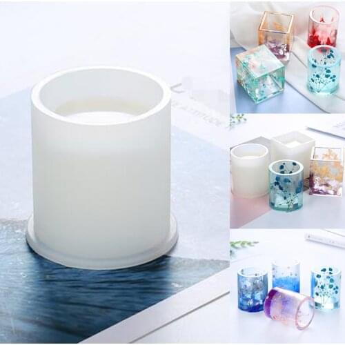 Pen Holder Mould Square Round Geometric Epoxy Dry Flower Resin Decor Craft Pen Container Storage Holder Silicone Mold
