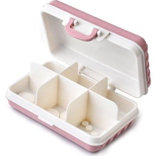 1 Pcs Practical Mini Travel Suitcase Wheat Straw 6 Grids Pill Tablets Box Jewelry Storage Case Portable travel storage box