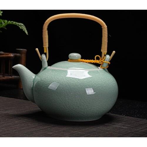 Chinese Ru Kiln Tea Set Large Beam Teapot Set Large Capacity Household Tea Making Teapot Ceramic Single Cooling Kettle