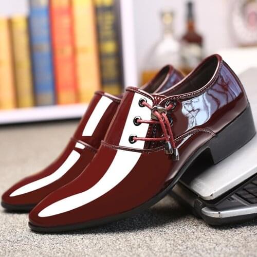 British Men Classic Pointed Toe Dress Shoes Mens Slip-on Patent Leather 4 Colors Wedding Shoes Mens Oxford Formal Shoes 38-48