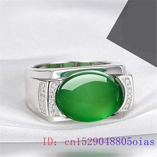 Green Jade Ring Fashion Chalcedony Men Gifts Gemstone 925 Silver Jewelry Zircon Natural Crystal Women Amulet Charm