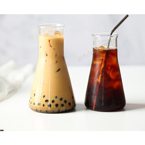 Creative conical glass bottle high temperature resistant glass net red beverage bottle juice fruit tea cup ice latte coffee cup