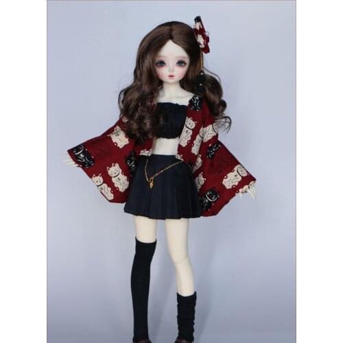 BJD doll suit for 1/3 1/4 1/6 size heirloom dress + black bodice + kimono cardigan coat + skirt + socks retro everyday suit