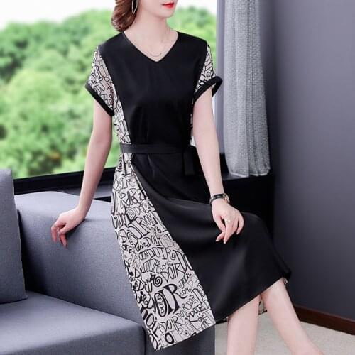 Summer Black Vintage Patchwork Mulberry Silk Midi Dress 2021 Striped 4XL Plus Size Dresses Women Elgant Bodycon Party Vestidos