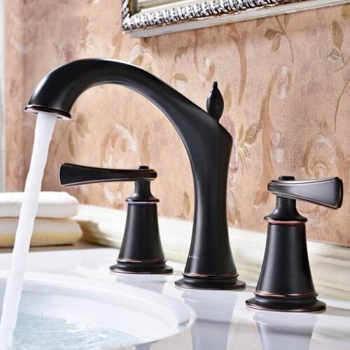 Oil Rubbed Bronze black brass 2-Handle Widespread Bathroom Sink Faucet Lavatory Faucet Mixer Double Handle Tap Deck Mounted