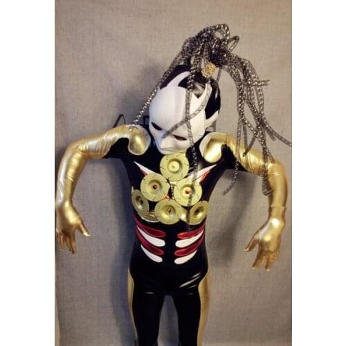 Men nightclub dance Halloween tech singer guest costume Golden metal robot bar cosplay party costumes