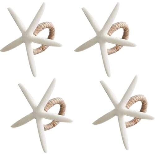 Napkin Rings Set of 4, Sea Star Napkin Ring for Starfish Serviette for Tables, Wedding, Birthday, Banquet, Christmas