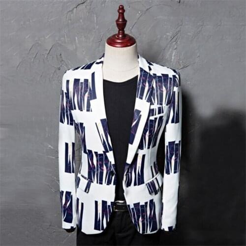 New mens casual suit jacket printed blazers chaquetas y americanas blue striped dress photo studio host hair stylist flower