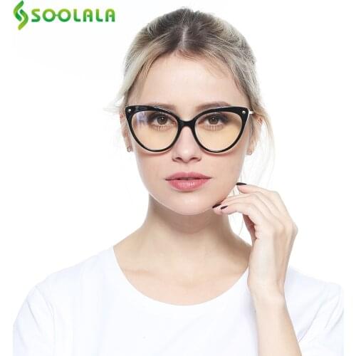 SOOLALA TR90 Cat Eye Anti Blue Light Reading Glasses Women Cateye Reader Reading Glasses For Sight Presbyopic Glasses
