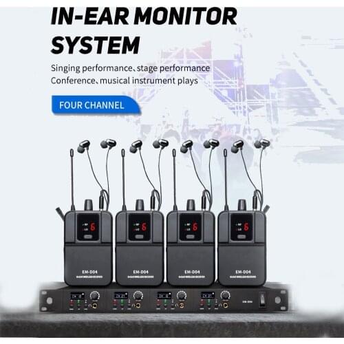 Paulkitson EM-D04 4 channel Wireless In ear Monitor SystemUHF MONO IEM System Stage Monitoring For Live Sound