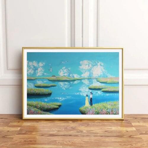 Japanese Anime Canvas Poster HOWL"S MOVING Castle Landscape Oil Painting Kids Wall Art Prints Hayao Miyazaki Decorative Picture