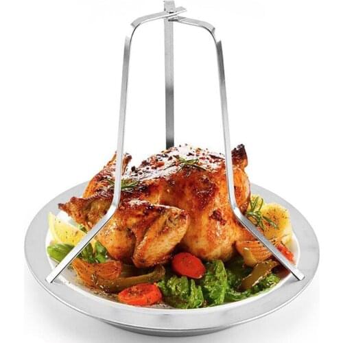 Durable Roast Chicken Holder Non Stick Carbon Stainless Steel Upright Roaster Rack Barbecue Stand Roasting BBQ Tool