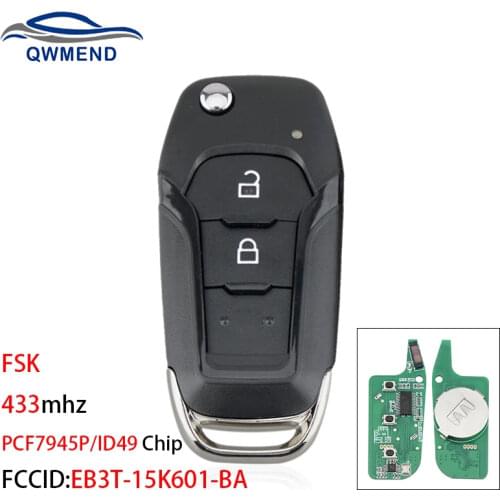 BHKEY for Ford Key FSK EB3T-15K601-BA Car Remote Key for F150 Ranger 2015-2018 Flip Smart Car Key Fob PCF7945P/49 Chip 433mhz