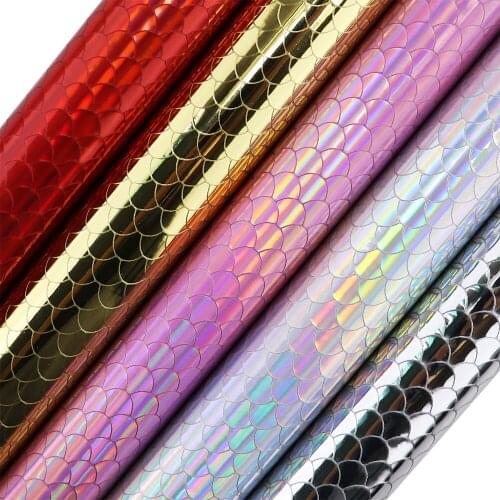 30x134cm Iridescent Holographic Mermaid Scales TPU Faux Synthetic Leather For Handbags Bows Gift Box DIY BH416