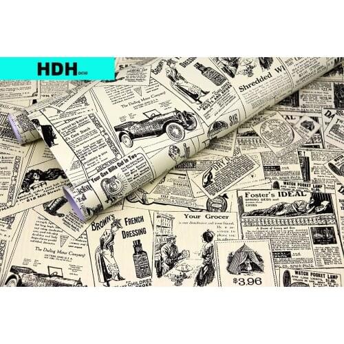 Vintage Newspaper Peel and Stick Wallpaper Removable Self-Adhesive Wall Paper Waterproof Stamp Desktop Renovation Rustic Style