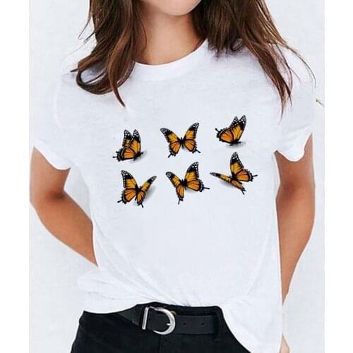 Women t shirt 2021 Casual Tshirt Butterfly Graphic tshirts Tops Female Fashion White Short Sleeve Tee Shirt Femme Oversize 3XL