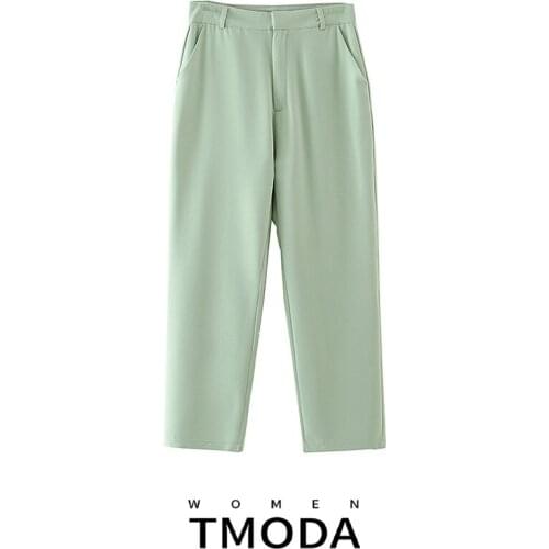 TMODA394 Za Women 2020 Fashion Side Pockets Office Wear Straight Pants Vintage High Waist Zipper Fly Female Ankle Trousers Mujer