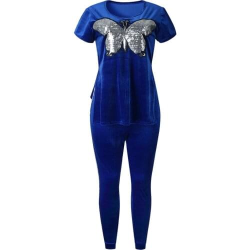 L-3XL Plus Size 2 Piece Sets Dashiki African Sets For Women Butterfly Sequins Sweatshirt Top And Pants Tracksuit Fitness Outfit