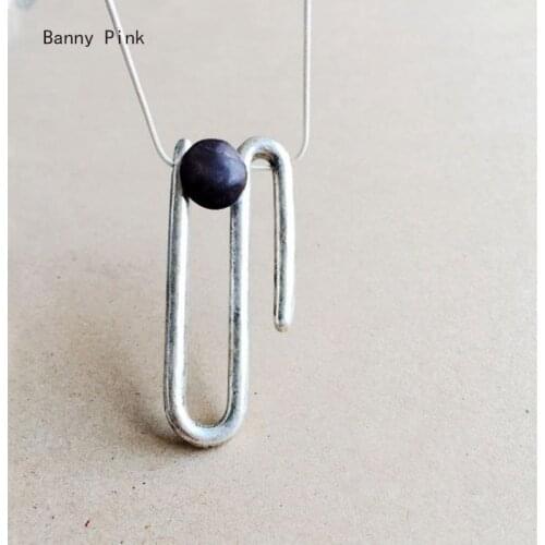 Vintage Geo Alloy Pendant Necklace For Women Ethnic Round Wood Mix Metal Long Snake Chain Fashion Jewelry Colliers Colar