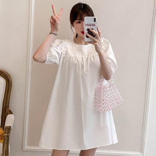 08372# Maternity Dress Summer Cotton Short Sleeves Loose Stylish A Line Dress Pregnant Women Mom Dress