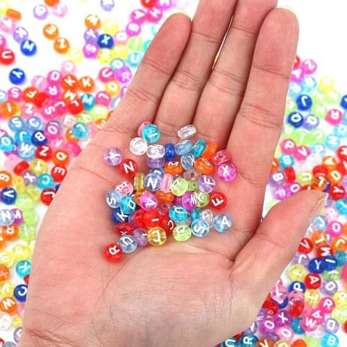 100/pack of 7mm Color Mixed letter Acrylic Beads Round Flat Spacer Beads For Jewelry Making Handmade DIY Bracelet Necklace