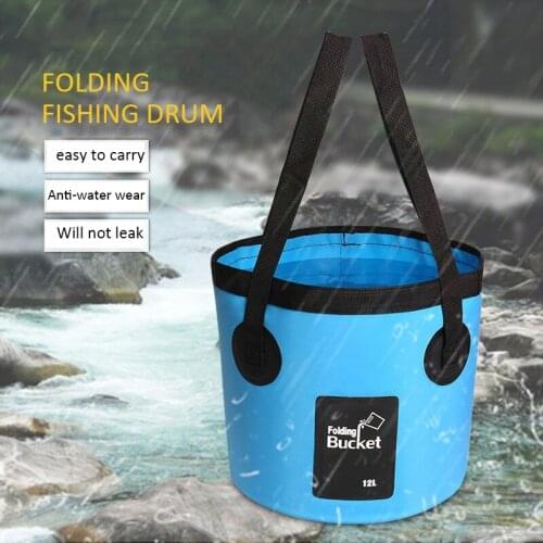 12L PVC Waterproof Bag Outdoors Portable Folding Bucket Car Wash Camping Fishing Bucket 5 Colors