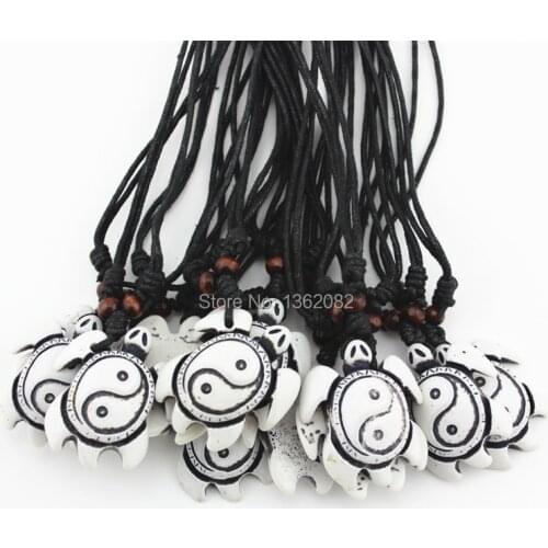 Lots 12PCS Lucky Imitation Bone Carved Tai Chi Yin and Yang Turtles Pendant Necklace Amulet MN433