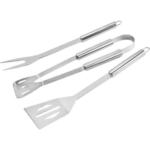 3pcs Stainless Steel BBQ Tools Grill Utensils Barbecue Spatula Tong Fork Roast Meat Set Outdoor Barbecue Tools