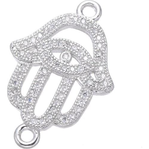 5pcs Micro Pave Zircon Crystal Palm Hamsa & Evil Eye Charms For Jewelry Making Wholesale Copper CZ Charms Jewelry Findings