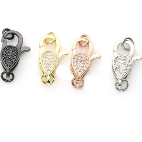 5PCS 10.7x25.7mm Gold plated Cubic Zircon CZ Micro Pave retro Lobster Clasp Pendant Necklace Bracelet Jewelry Making DIY