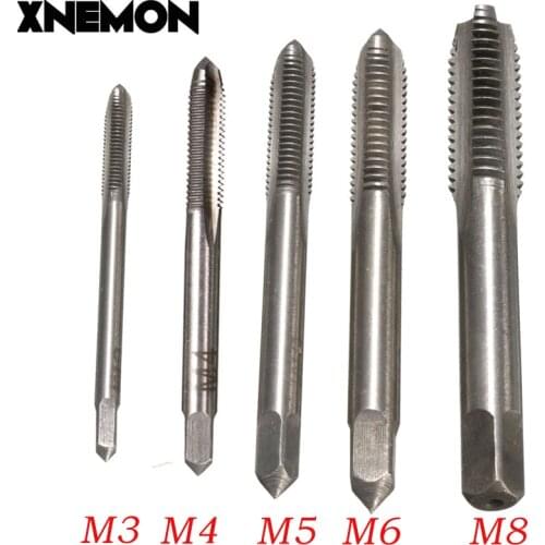 5pcs Hand Tap Tapping Machine Screw Plug Tap &Die Machine Spiral Point Straight Fluted Screw M3 M4 M5 M6 M8 Hand Tools