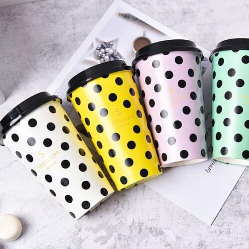 50pcs High quality 16oz 500ml color disposable coffee cup birthday party wedding cold hot drink paper cup with red love lid