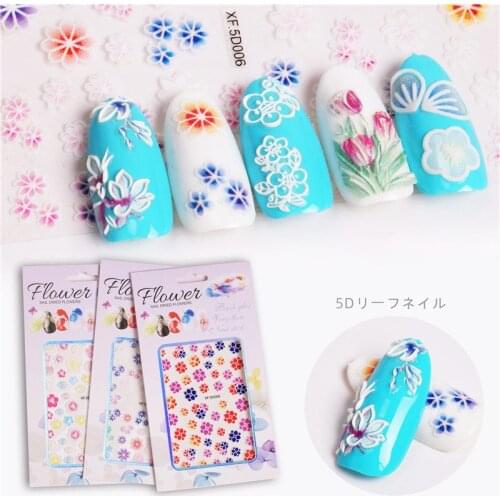 5D/3D Nail Stickers Colorful White Flower Portrait Nail Art Decals DIY Decorations Embossed Engraved Transfer Manicure Charms