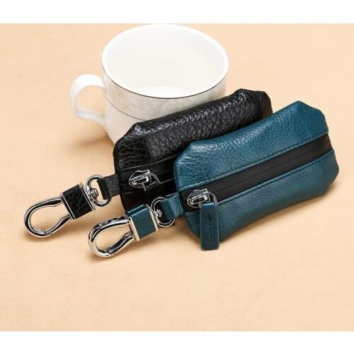 Man Keychain Holder Zipper Pouch Wallet Chain Genuine Leather Men Car Key Chain Pouch Solid Casual Pillow Pocket Soft Handfeel