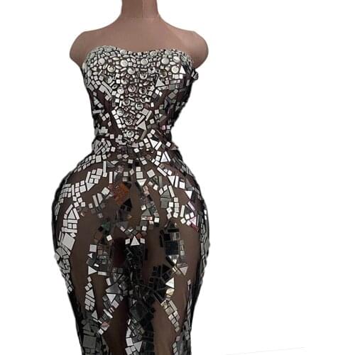 Women Sexy Perspective Party Mermaid Dress Black See Through Mesh Dress Banquet Prom Singer Long Dresses