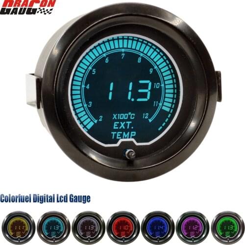 Dragon gauge 52mm(2 INCH) Car Ext Temp Gauge LCD 7 Colors Backlight Digital Exhaust Gas Temp Gauge Meter EGT With Sensor