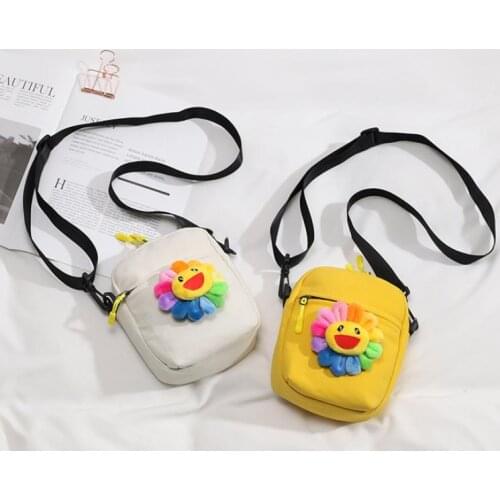 Girls Canvas Sun Flower Handbag Shoulder Crossbody Harajuku Style Messenger Bag Fashion Simplicity Casual All-Match Trend
