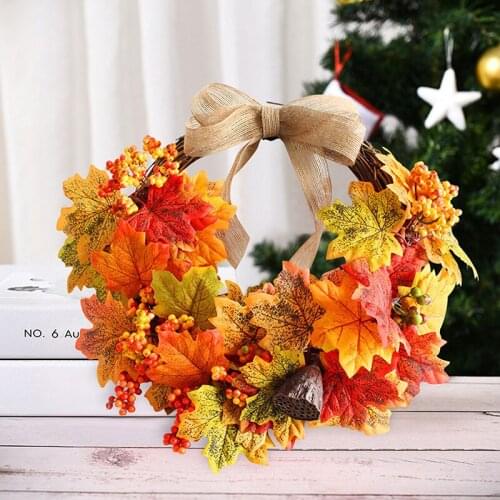 Halloween Simulation Garland Maple Leaf Pine Cone Burlap Bow Door Hanger Holiday Decoration