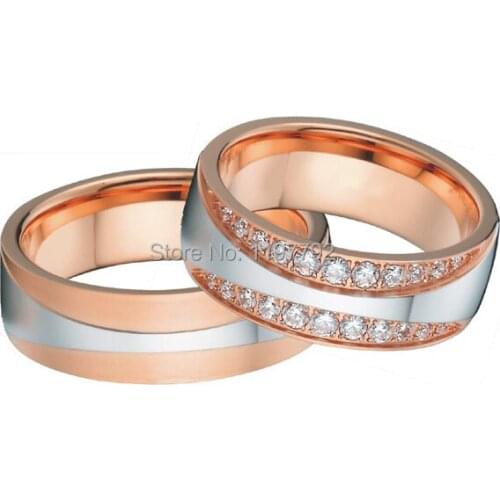 Tailor made luxury western bicolor rose gold color silver color health titanium steel engagement rings wedding bands sets