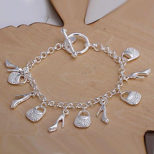 925 Delicate Silver Bracelet, 925 Free Shipping Fashion Jewelry Shoes And Bag Pendant Bracelet /aeuaiwba Axaajoha